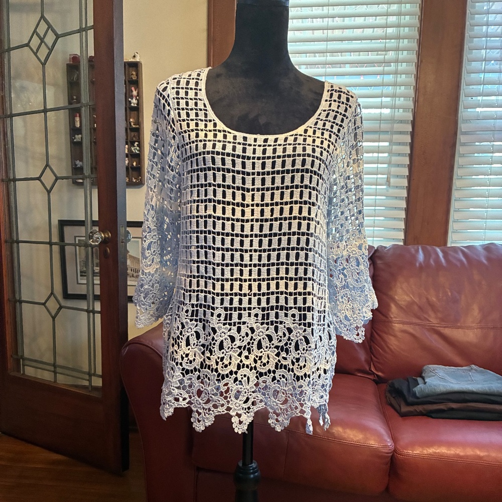 "Step in Style" knit/ lace sweater/top, O/S, NWT